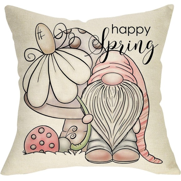 Spring Gnome Decorative Pillow Covers, SET OF 2  (18”x18”)  NWOT - Picture 1 of 6